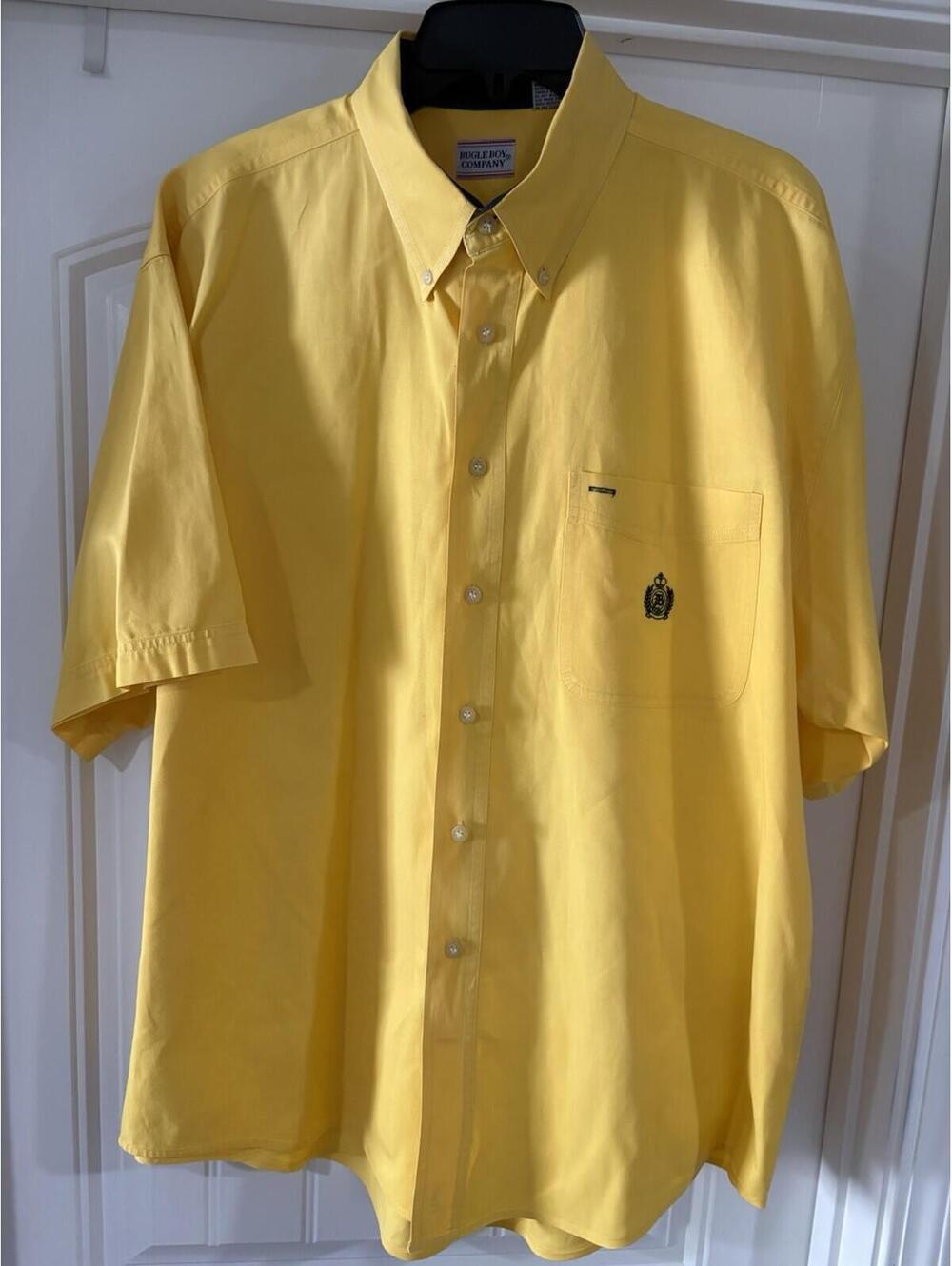 Bugle Boy VTG Men’s XL Button Down Shirt Pocket Crest Yellow 90's